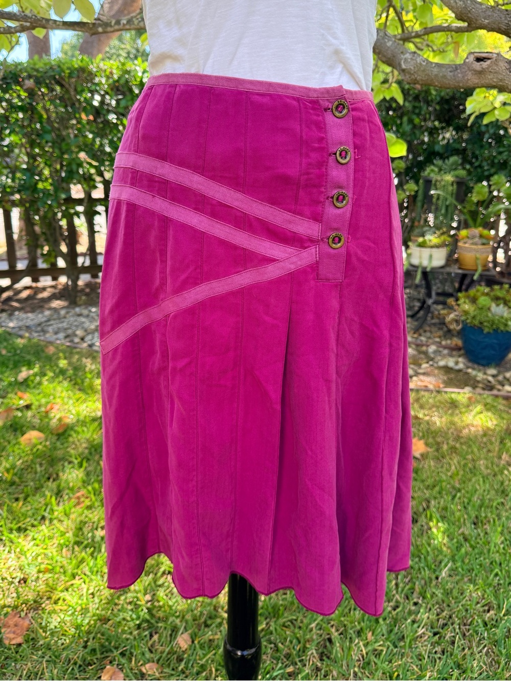 DA-NANG Fuchsia Pink Midi Skirt Pleated L Y2K Vintage Utility Military Indie